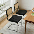 Rattan Dining Chairs Set of 2, Modern Dining Room Chairs with Solid Wood for Kitchen Living Room, Mid Century Comfy Chairs, Upholstered Faux Leather Black