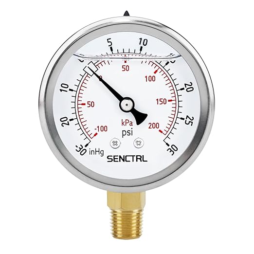 SENCTRL 30 inHg to 30 Psi Vacuum Glycerin Liquid Filled Low Pressure Gauge, 2.5" Dial Size, 1/4" NPT Lower Mount, Stainless Steel Case, for Air Conditioning Manifolds, HVAC, Air Pump Vacuum Test