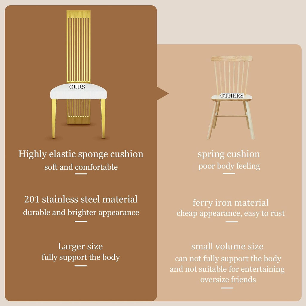 White and Gold Dining Chairs Set of 2, Upholstered Boucle Dining Room Chairs with Slatted Polished Stainless Steel High Back and Legs, Modern Luxury Kitchen Room Chairs
