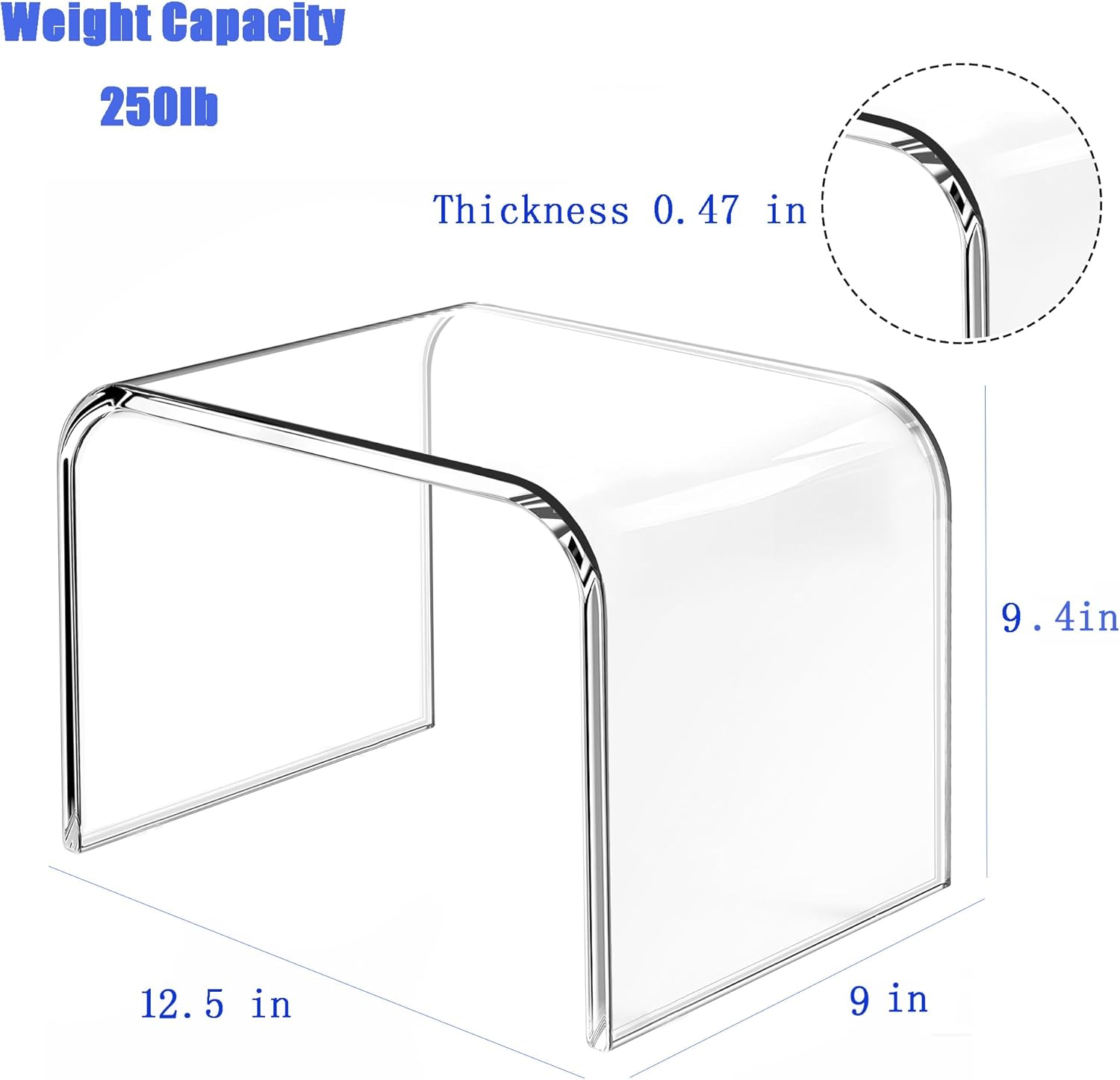 Acrylic Step Stool,Acrylic Stools,Clear Step Stool with Non-Slip for Bathroom,Holds Up to 250lbs(No Non-Slip Stool, Pack of 1)