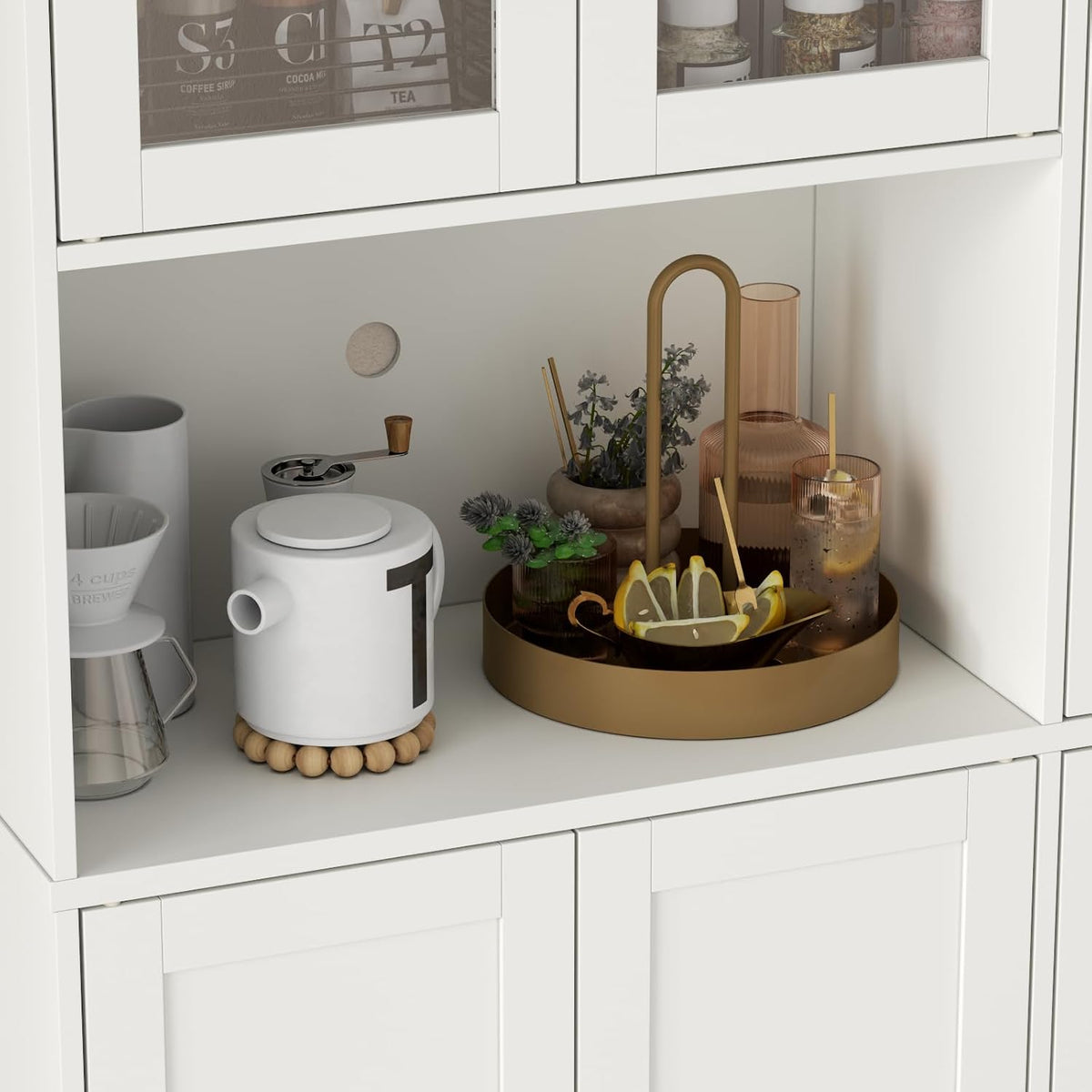68" Kitchen Pantry Cabinet with Side Drawer, Kitchen Pantry Storage Cabinet | Tall White Pantry with Acrylic Door, Freestanding Food Hutch with Microwave Stand for Dining Room, Kitchen