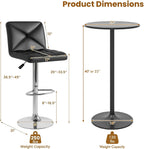 COSTWAY 3 Pieces Bar Table Set, Counter Height Table Set with 2 Bar Stools | Round Cocktail Table and PU Leather Adjustable Swivel Chairs, for Small Space, Kitchen, Office (Black+Black)