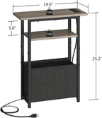 sthmec Narrow Side Table with Charging Station Set of 2, Small End Table for Small Spaces, Skinny Nightstands Set 2 with Storage Basket, 3 Tier Sofa Bedside Tables for Living Room,Bedroom, Grey