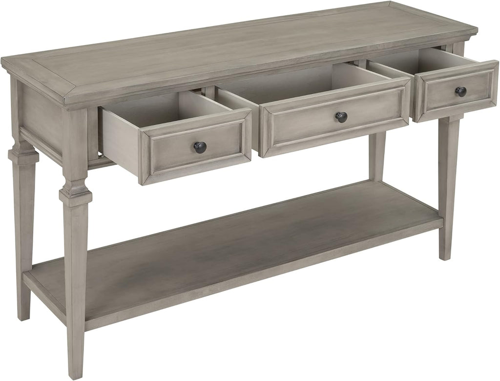 Knocbel 50" Retro Style Console Table Solid Wood Frame Sofa Table with Bottom Open Shelves and 3 Top Storage Drawers Entryway Table for Living Room, Coffee Bar, Hallway, Front Hall