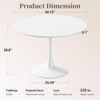 42" Tulip Table for 4-6 Persons Modern Round Dining Room Table, Mid-Century Modern White Small Kitchen Table with MDF Wooden Top, Leisure Coffee Table for Living Room, Dining Room, Office
