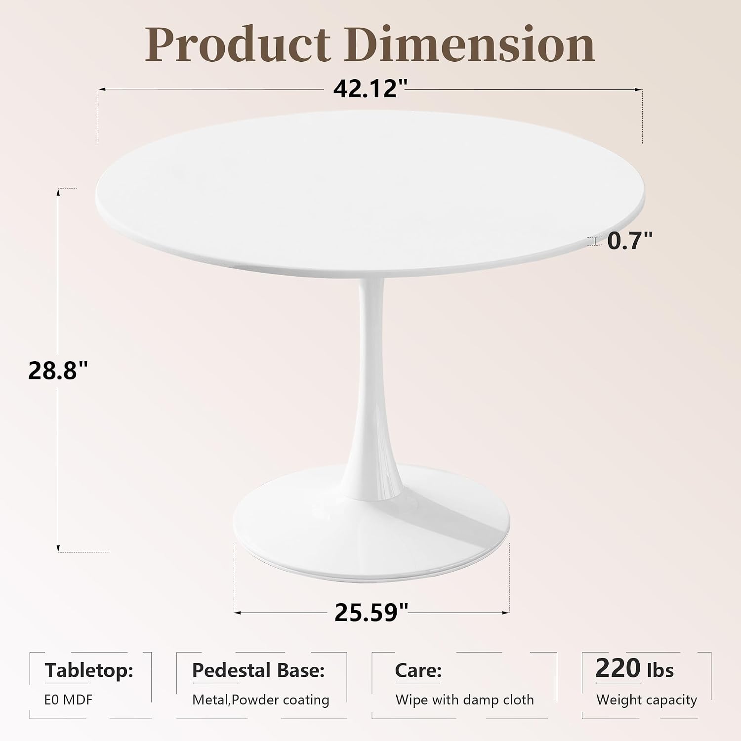 42" Tulip Table for 4-6 Persons Modern Round Dining Room Table, Mid-Century Modern White Small Kitchen Table with MDF Wooden Top, Leisure Coffee Table for Living Room, Dining Room, Office
