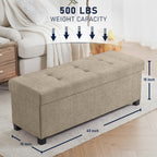 Ornavo Home 43 Inch Storage Ottoman, Large Storage Bench, Ottoman with Storage with Legs, Foot Rest Stool, Bedroom Bench - Tan/Taupe