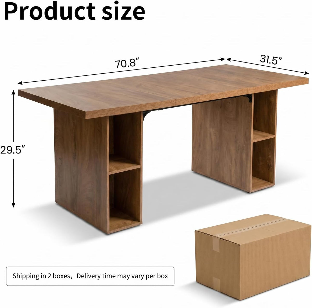 HIPIHOM 70.8'' Large Wooden Dining Table with 6 Open Storage Shelves,Multifunctional Kitchen Table and Computer Workstation, Suitable for 4-6 People, Family Dining Room