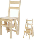 Library Ladder 4 Tier Folding Step Stool Chair 3-in-1 Multi-Functional Wood Step Ladder 265 lbs Indoor and Outdoor Display Stand and Storage Shelf for Home, Library, Kitchen