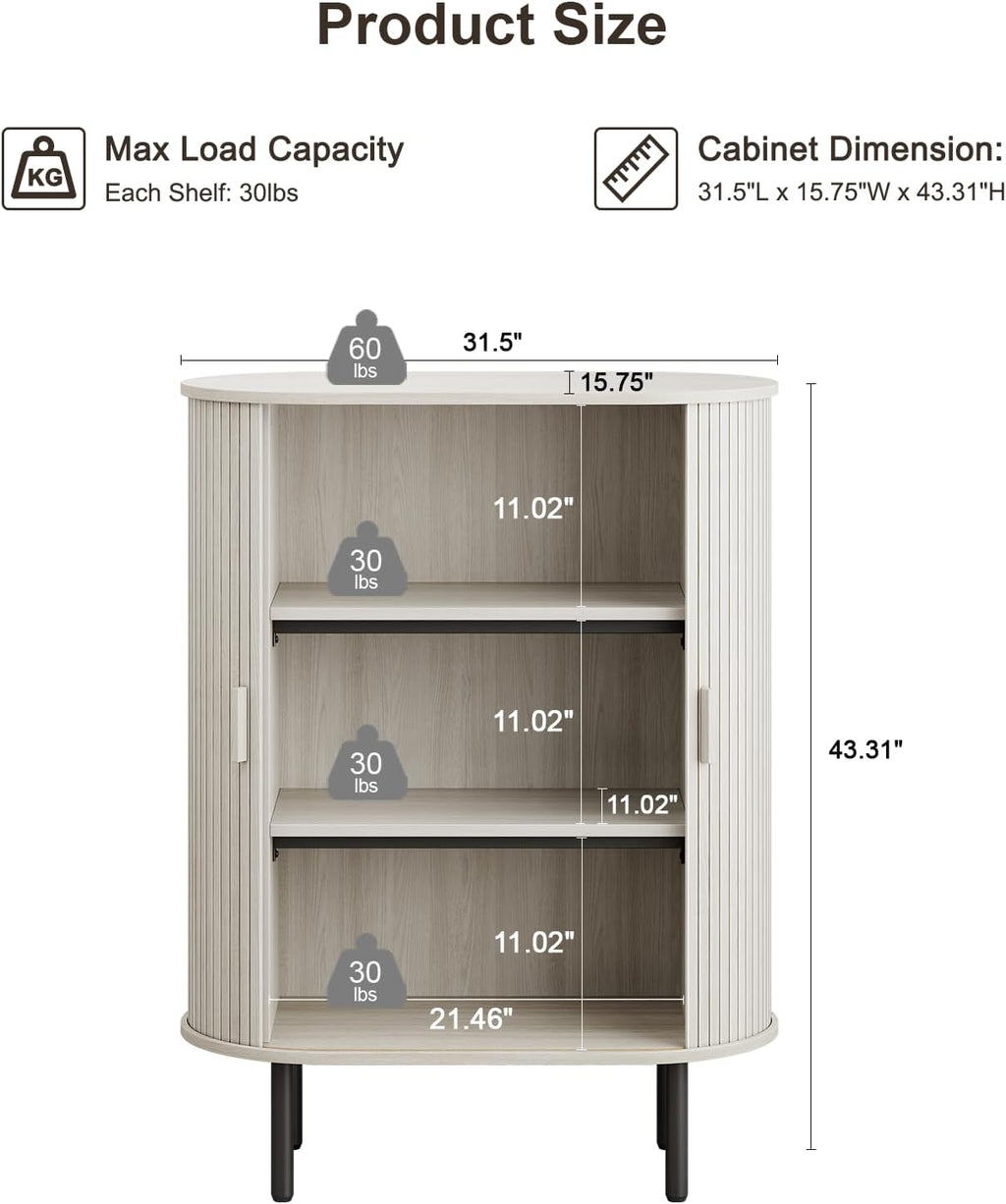 ONBRILL Sideboard Buffet Cabinet with Storage, 44" High Storage Cabinet with Sliding Door & Adjustable Feet, Modern Accent Coffee Bar Cabinet Console Table for Kitchen, Entryway, Natural White