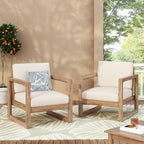 Acacia Wood Patio Club Chair Set of 2 with Water-Resistant Cushions, Outdoor Deep Seating Furniture for Garden, Porch, Backyard, Brown Wash with Beige Cushion