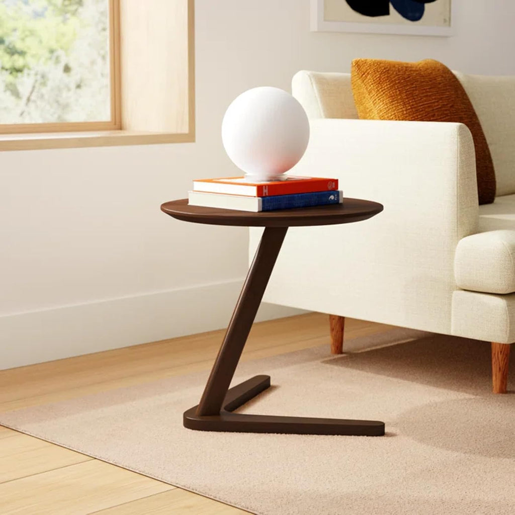 YUNMUAIR-C-Shaped Solid Wood End Table,Small Round Side Table for Couch,Space-Saving Sofa Table Slide Under Couch for TV Dinner, Laptop Side Over Wood Table for Living Room Bedroom