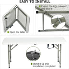 FurnitureR Adjustable Folding Table 4FT, Plastic Utility Table with 3 Height Settings, Fold-in-Half with Handle, Foldable and Portable for Indoor Outdoor Picnic Camping Party, White