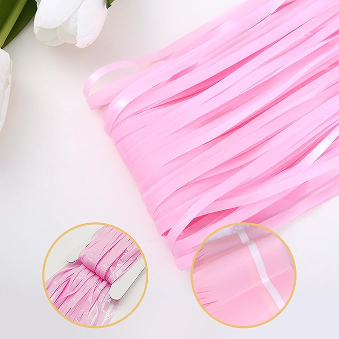 10 Pack Pink Foil Curtain Backdrop 3.2ft x 8.2ft Macaron Tinsel Foil Fringe Curtains Streamer Photo Booth Backdrop for Birthday Party Baby Shower Engagement Wedding Holiday Decoration (Macaron Pink)