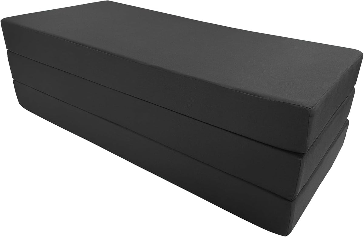 D&D Futon Furniture Black Trifold Foam Beds, Shikibuton, Tatami Cushion Topper, Foldable Futon Pad, Twin Full 6x54x75