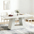 63" White Dining Table for 4-6 People, Modern Faux Marble Wooden Table with Sturdy Base for Dining Room