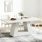 63" White Dining Table for 4-6 People, Modern Faux Marble Wooden Table with Sturdy Base for Dining Room