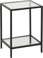 Gawicpy Modern 2-Tier Tempered Glass End Table - Stylish Black Metal Side Table for Small Spaces, Perfect for Living Room & Bedroom (Black, 1PCS)