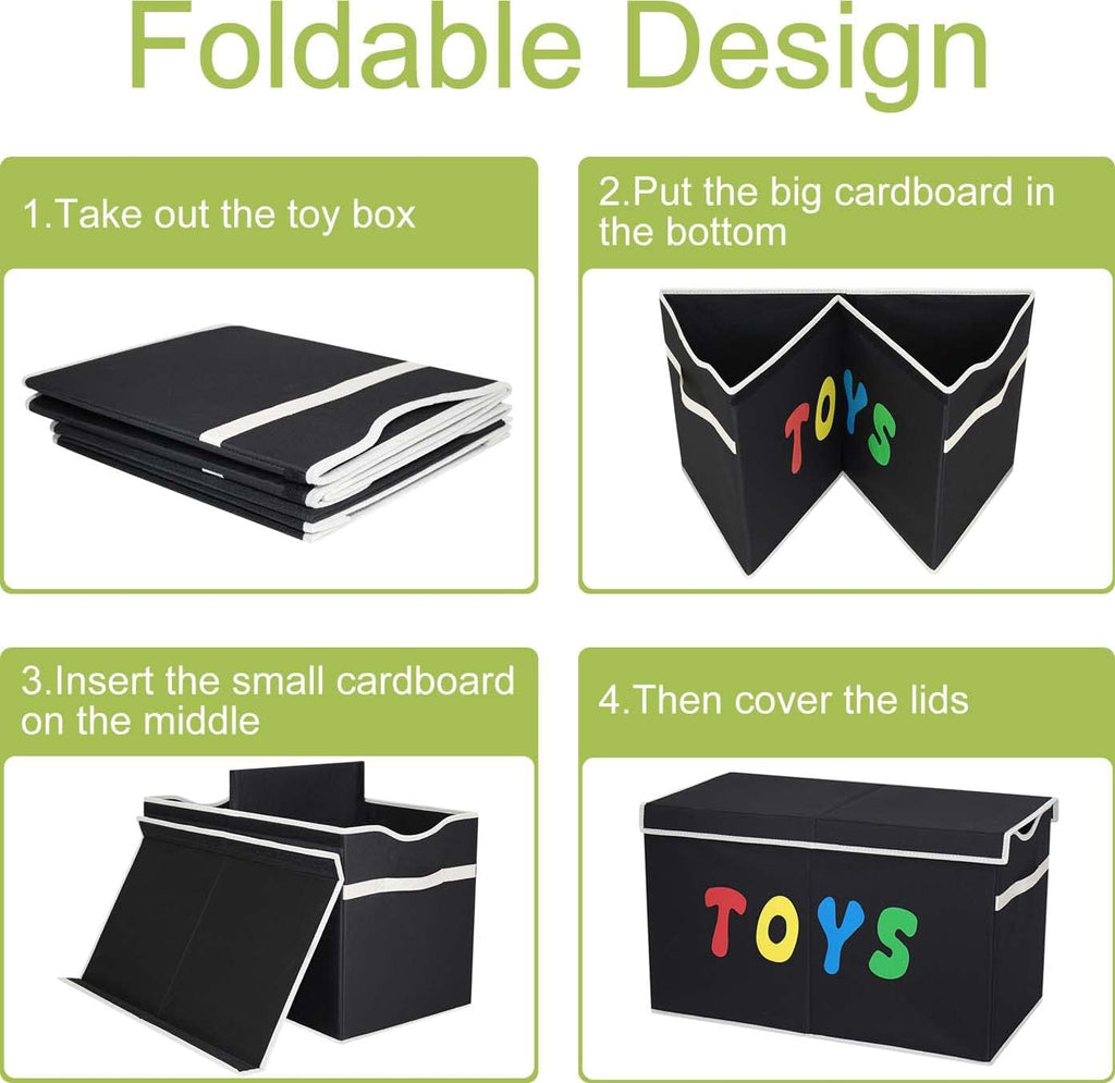 YOLOXO 2 Pack Toy Box Chest, Collapsible Sturdy Storage Bins with Lids, Extra Large Kids Toy Storage Organizer Boxes Bins Baskets