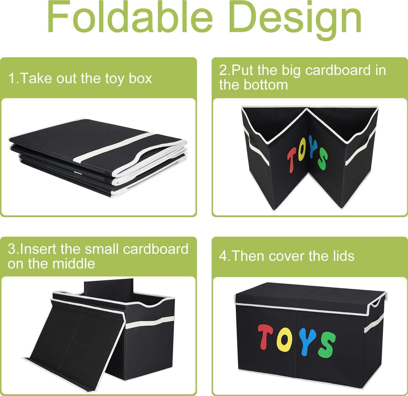 YOLOXO 2 Pack Toy Box Chest, Collapsible Sturdy Storage Bins with Lids, Extra Large Kids Toy Storage Organizer Boxes Bins Baskets