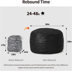 3 Feet Bean Bag Chair, Memory Foam Filled, Removable Cover, Bean Bag Chairs for Adults and Teens, Grey