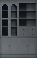 Merax Wood Kitchen Pantry with 4 Drawers, 3 Cabinets and Hutch, Tall Cupboard Dining Storage Cabinet with Door Shelves and Pull-Out Trays for Living Room, Kitchen, Dining Room Gray