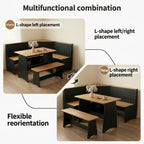Farmhouse Breakfast Nook Table Set, Dining Nook Set with Corner Bench,with Storage Function Mid Century Modern Small Dining Table Set, Kitchen Table Corner Set (Yellow + Black)