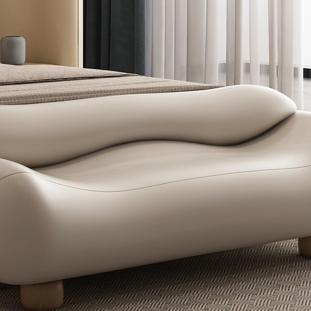 Modern High-end Wavy Bedroom Bed End Stool with Backrest Spring Bedside Couch Sofa Long Bench Entryway(Gris)