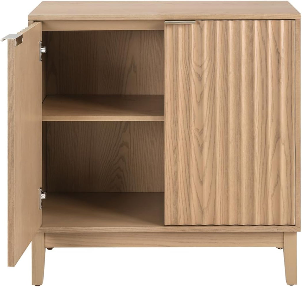 Modern Fluted Accent Credenza - Sideboard Buffet Cabinet with Doors & Adjustable Shelves, Multi-Functional Storage Cabinet for Living Room, Dining Room, Hallway & Entryway (Natural Ash)