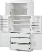 Polibi 77" Tall Freestanding Kitchen Pantry Cabinet, 35" L x 17.7" W Modern Shaker Style Storage Cupboard with Adjustable Shelves, Wine Racks, Drawers, Door Shelves, White