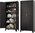 pozdeg 71" Tall Kitchen Pantry Cabinet, Metal Storage Cabinet with 2 Doors and 4 Adjustable Shelves, Black Food Pantry Cupboard for Kitchen, Dining Room, Living Room and Bathroom (Black)