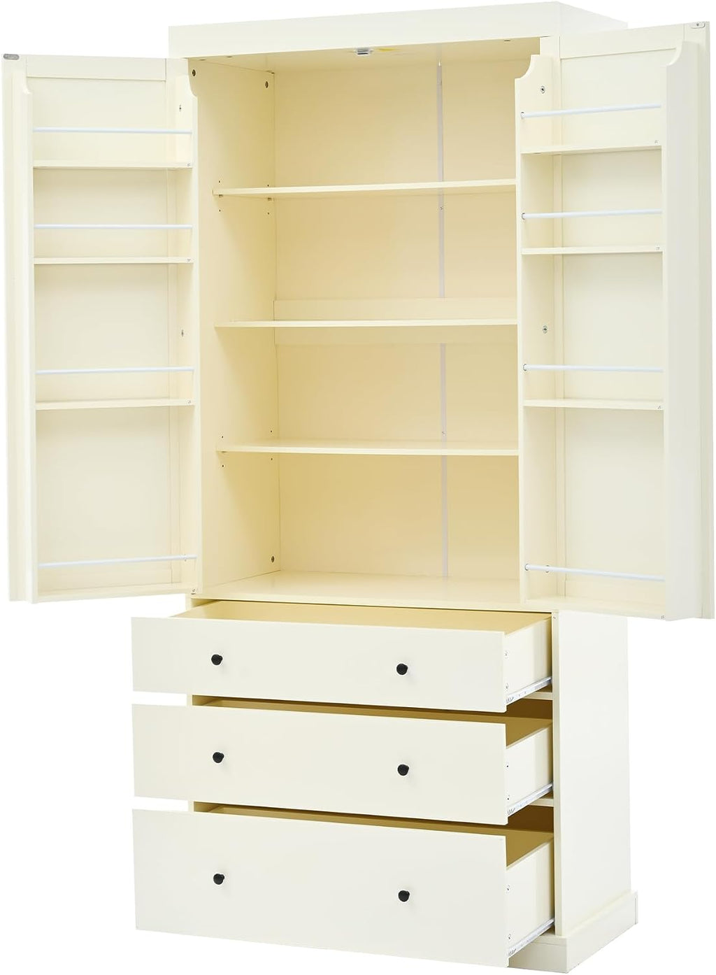 Farmhouse Kitchen Pantry,Extra Large Kitchen Pantry Cabinet, Freestanding Tall Cupboard Storage Cabinet with 3 Adjustable Shelves, 8 Door Shelves, 3 Drawers for Dining Room (Cream)