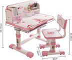 Height Adjustable Kids Table and Chair Set, Kids Functional Desk and Chair Set for Kids 6-12, Children Study Desk, Upgraded Writing Study Table, Suitable Gift for Girls Boys (Pink)