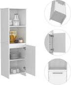 59" Tall Kitchen Pantry with Open Shelving & Cabinet - White