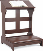 Kneeler for Prayer – Wooden Prayer Bench Kneeler, Padded Faux Leather Kneeling Pad, Space-Saving 23" L X 20" W for Home ChurcWorship Ebony
