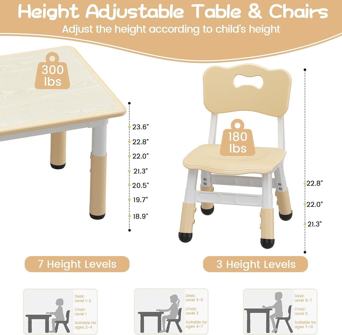 Kids Table and Chairs Set Height Adjustable Table and 2 Chairs for Toddlers | 60*60 cm Graffiti Table | Non-slip Caps | Ergonomic Chair | Rounded Corners | Suitable for Daycare, Classrooms, Home