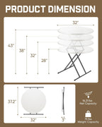 FanttikOutdoor Folding Table Round 32" Quick Adjust 4 Heights Party, Patio | One-Handed Adjustable Tall Bistro Foldable Bar Height Table, Cocktail, Backyard, Dining, Wedding, White Zeta O3 Pro