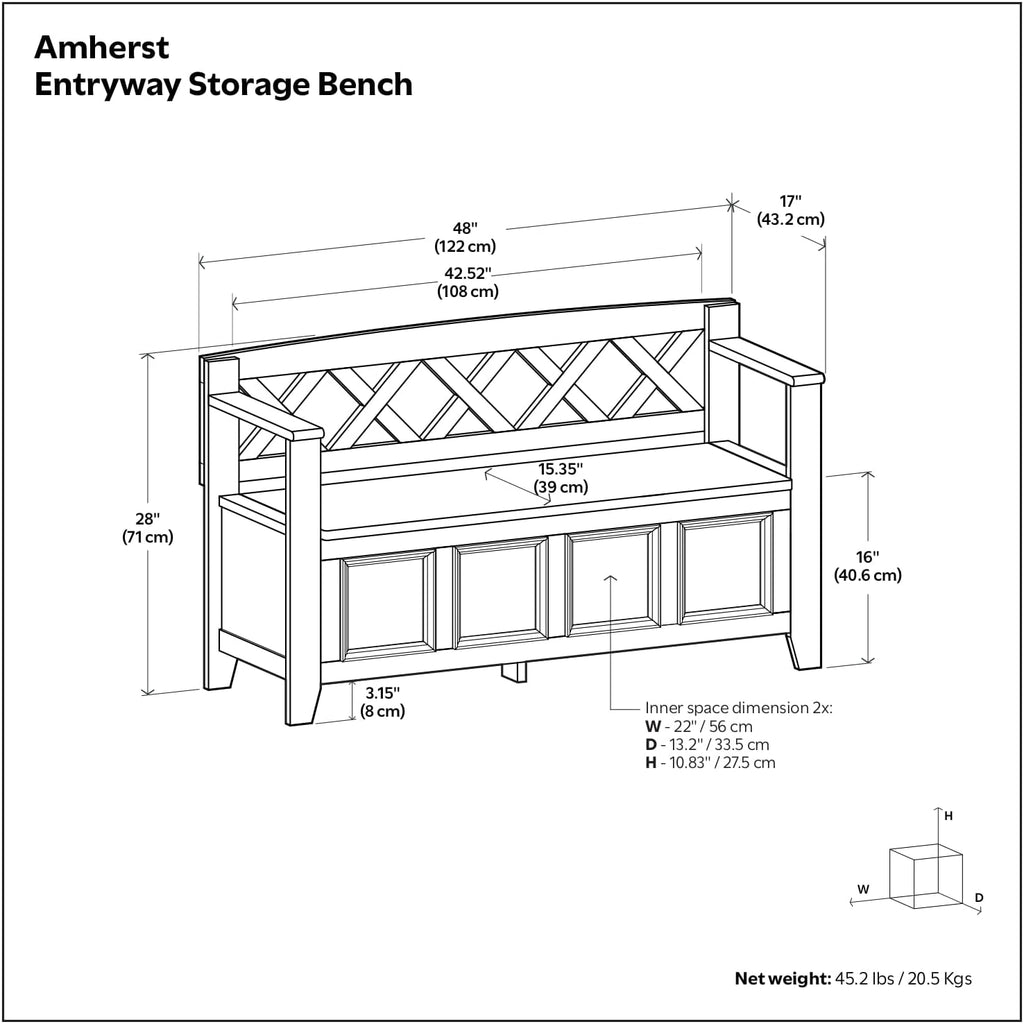 SIMPLIHOME Amherst Entryway Storage Bench - 48 inch Wide Solid Wood Hallway Seat in French Blue, Transitional Bench for Entryway or Living Room with Lift-Up Lid and Spacious Storage