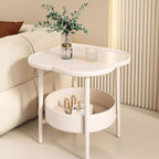 2 Tier Round Side Table, End Table with Storage Shelf, Small Round Nightstand for Living Room, Sofa Coffee Table, End Tables Indoor Outdoor for Small Spaces Bedroom Balcony Office