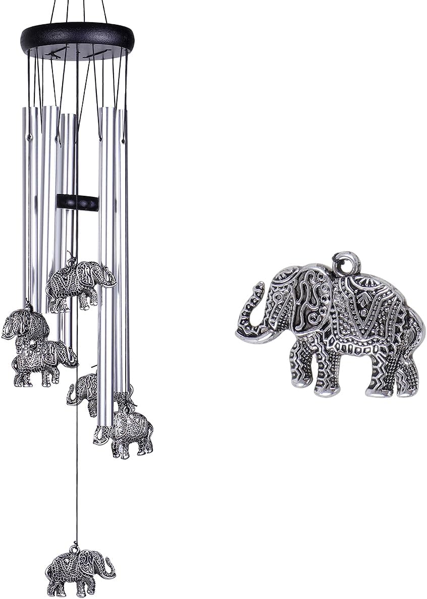 Outdoor Elephant Wind Chimes Indoor Decor - Pure Hand-Made Mobile Romantic Windcatcher 28" Elephant Wind Chime for Home, Xmas, Gift for Mom, Balcony, Patio, Garden Decoration(5 Tubes, 6 Elephants)