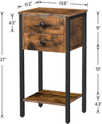 HOOBRO Tall Nightstand, End Table with 2 Drawers and Storage Shelf, Industrial Telephone Side Table for Study, Bedroom, Space Saving, Easy Assembly, Rustic Brown and Black BF72BZ01