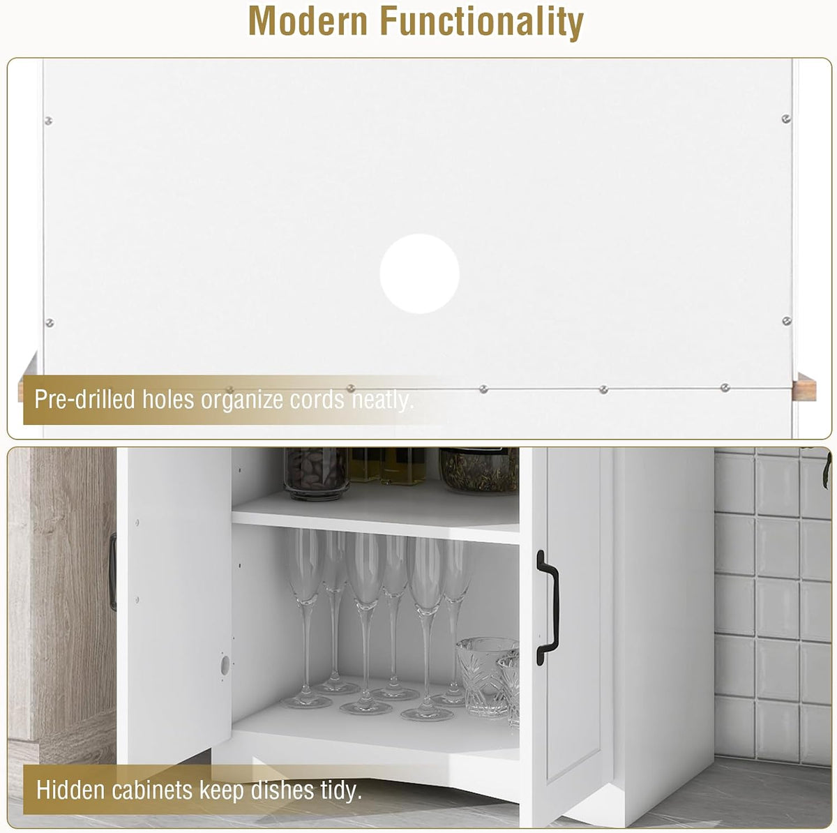 Microwave Stand with Storage, Kitchen Pantry Storage Cabinet with Drawer and Adjustable Shelf, Microwave Cabinet with Open Space for Kitchen, Dining Room, White