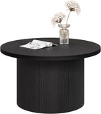 ONBRILL 31.5" Round Coffee Table, Tambour Design Coffee Tables for Living Room, Mid Century Modern Wood Coffee Table, Drum Accent Small Center Table, Black