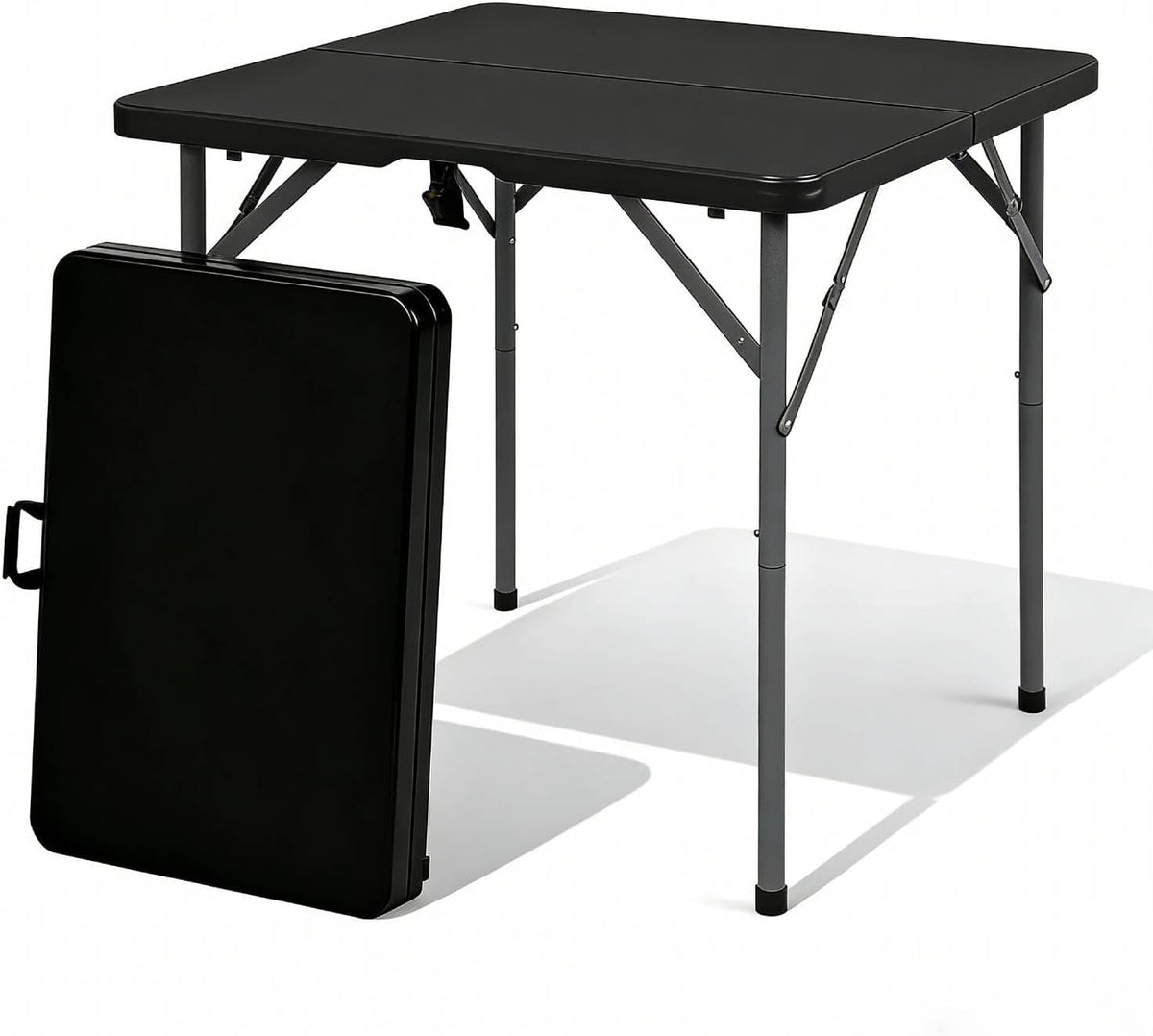 34'' Square Folding Card Table with Built in Handle & Steel Legs Black | 353LBS Capacity Heavy Duty HDPE Carry Handle Easily Lift Indoor Outdoor Utility for Picnic, Camping, Party & Tailgate