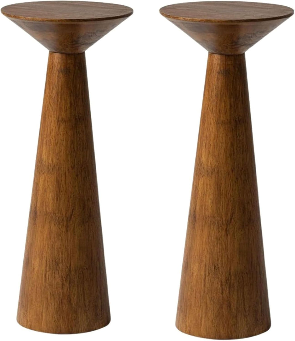 COZAYH Set of 2 22.8-Inch Tall Round Martini End Table, Walnut – Solid Pine Wood Pedestal Accent Drink Stand with Tapered Base – Farmhouse Modern Furniture for Living Room, Bedroom & Small Spaces