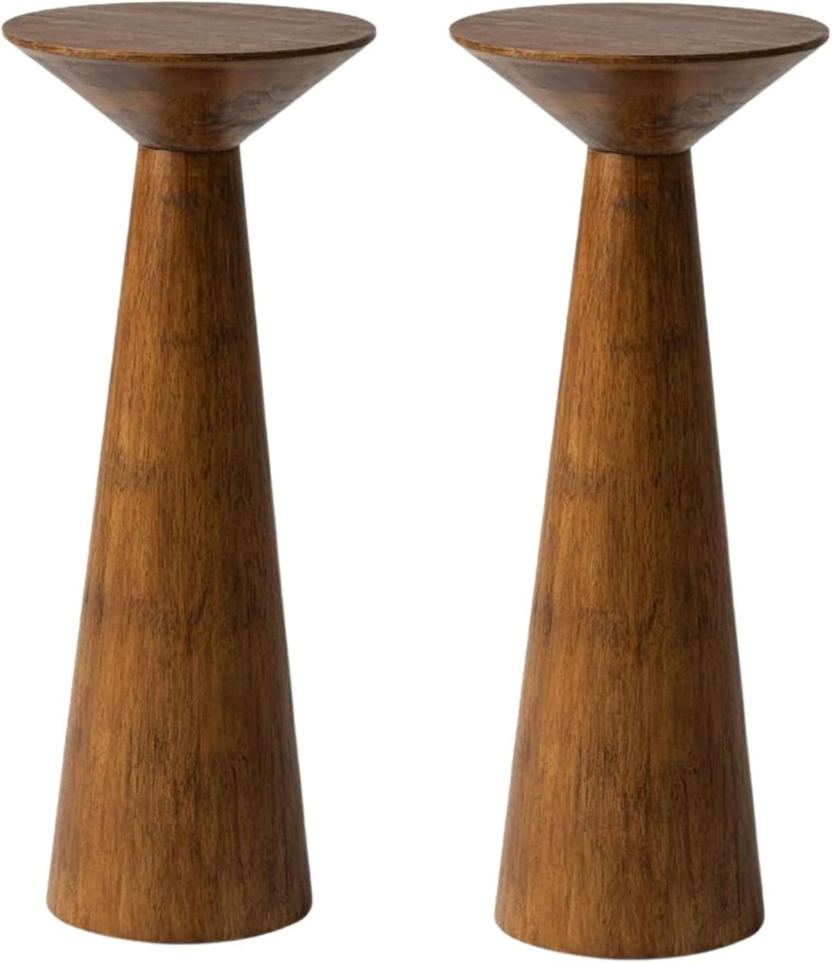COZAYH Set of 2 22.8-Inch Tall Round Martini End Table, Walnut – Solid Pine Wood Pedestal Accent Drink Stand with Tapered Base – Farmhouse Modern Furniture for Living Room, Bedroom & Small Spaces