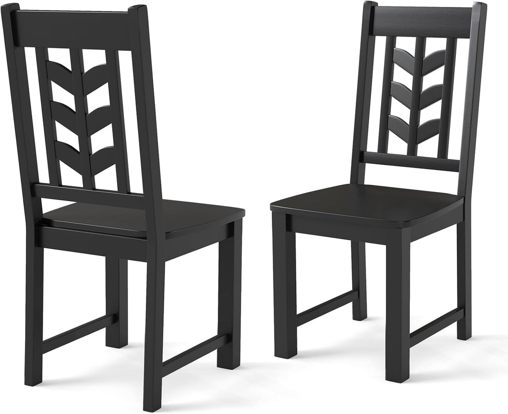 Giantex Wooden Dining Chairs Set of 2, Kitchen Chairs w/Rubber Wood Frame & Leaf-Shaped High Back, Max Load 400 LBS, Farmhouse Armless Dinette Side Chairs for Living Dining Room Restaurant, Black