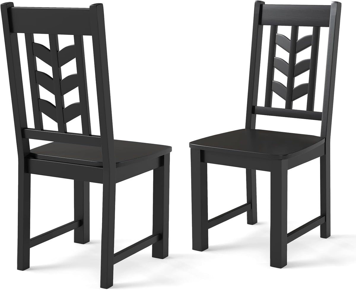 Giantex Wooden Dining Chairs Set of 2, Kitchen Chairs w/Rubber Wood Frame & Leaf-Shaped High Back, Max Load 400 LBS, Farmhouse Armless Dinette Side Chairs for Living Dining Room Restaurant, Black