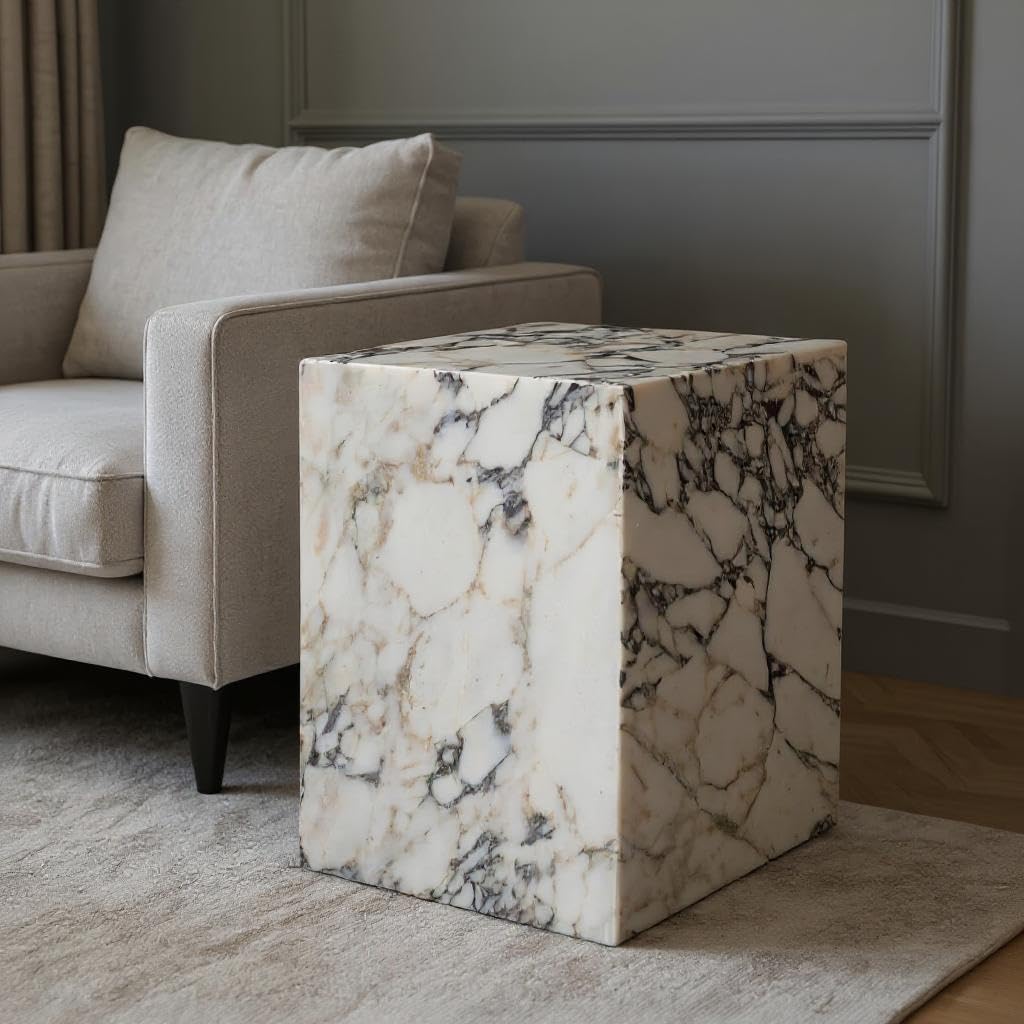 HomeRoots 20" Ivory Marble Square Block End Table