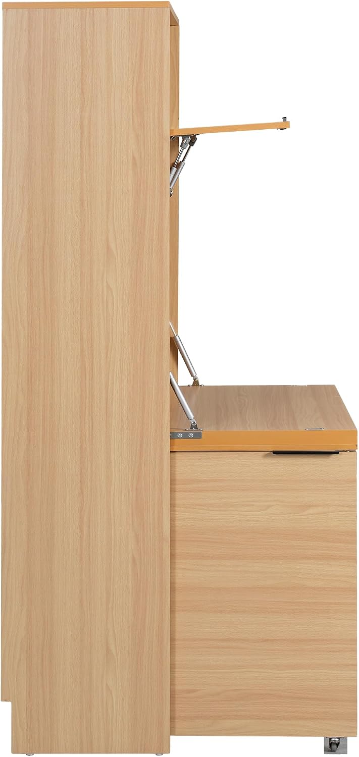 roomfitters 69 Inch Multifunctional Kitchen Pantry Buffet with Foldable Workstation Desk, Natural